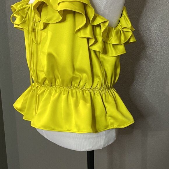 Topshop Rochelle Ruffle Charmeuse Camisole Chartreuse - Picture 4 of 9